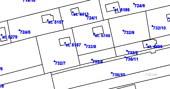 Parcela st. 732/8 v KÚ Uherský Brod, Katastrální mapa