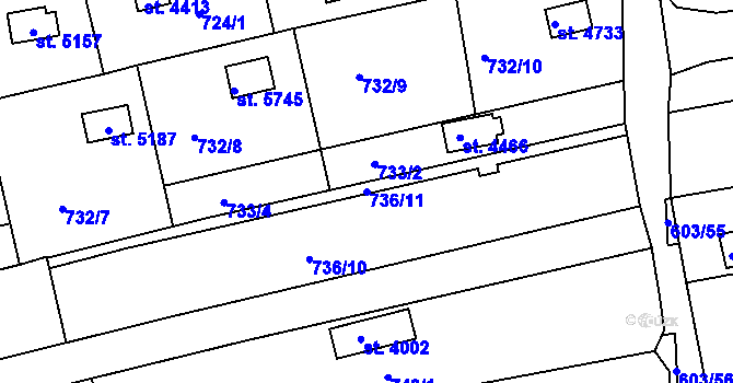 Parcela st. 736/11 v KÚ Uherský Brod, Katastrální mapa