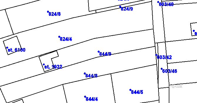 Parcela st. 844/9 v KÚ Uherský Brod, Katastrální mapa