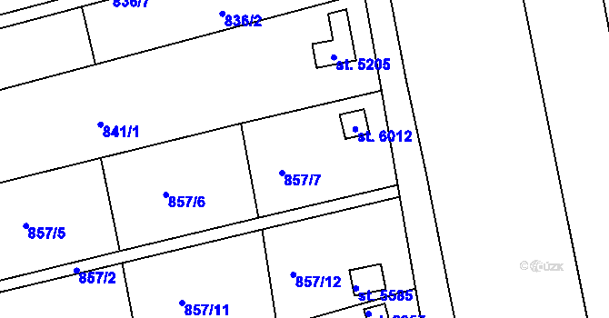 Parcela st. 857/7 v KÚ Uherský Brod, Katastrální mapa