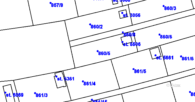 Parcela st. 860/5 v KÚ Uherský Brod, Katastrální mapa