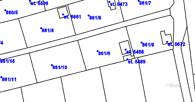 Parcela st. 861/9 v KÚ Uherský Brod, Katastrální mapa