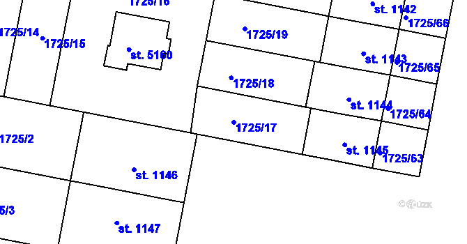 Parcela st. 1725/17 v KÚ Uherský Brod, Katastrální mapa