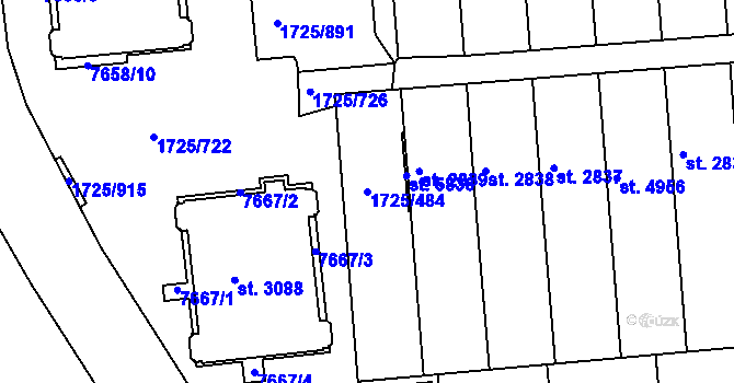 Parcela st. 1725/484 v KÚ Uherský Brod, Katastrální mapa