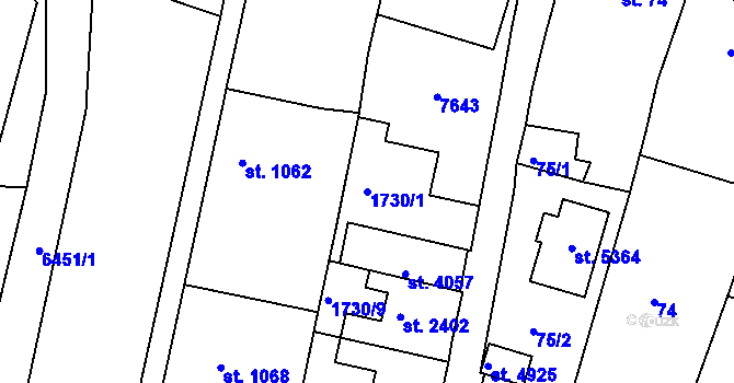 Parcela st. 1730/1 v KÚ Uherský Brod, Katastrální mapa