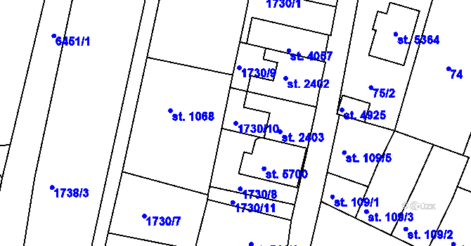 Parcela st. 1730/10 v KÚ Uherský Brod, Katastrální mapa