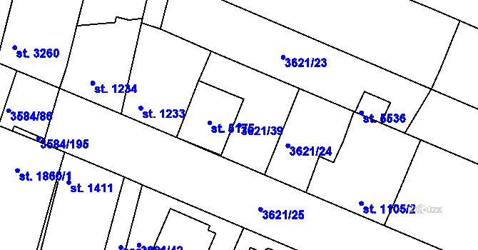 Parcela st. 3621/39 v KÚ Uherský Brod, Katastrální mapa