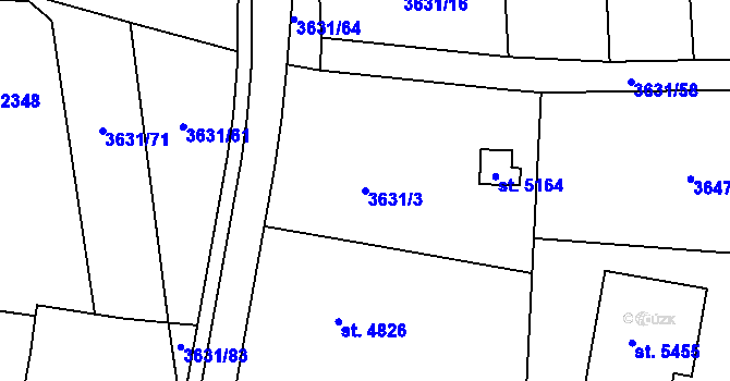 Parcela st. 3631/3 v KÚ Uherský Brod, Katastrální mapa