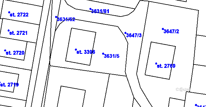 Parcela st. 3631/5 v KÚ Uherský Brod, Katastrální mapa