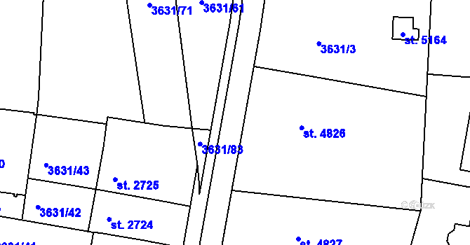 Parcela st. 3631/59 v KÚ Uherský Brod, Katastrální mapa