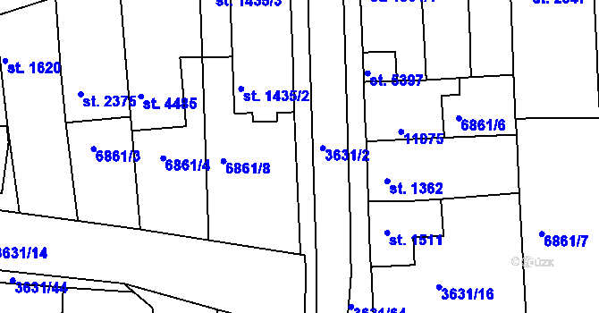 Parcela st. 3631/63 v KÚ Uherský Brod, Katastrální mapa