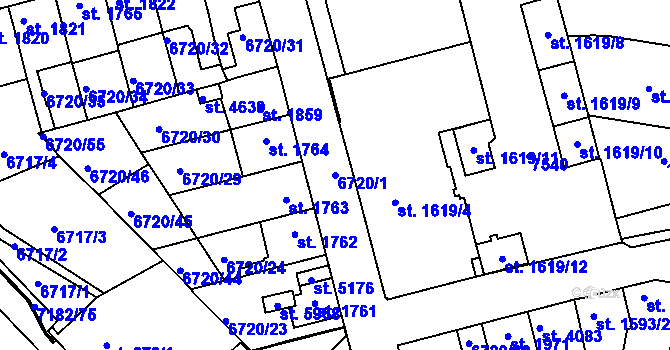 Parcela st. 6720/1 v KÚ Uherský Brod, Katastrální mapa