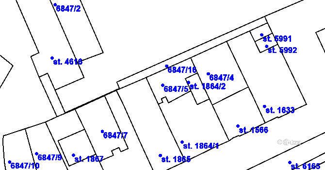 Parcela st. 6847/5 v KÚ Uherský Brod, Katastrální mapa