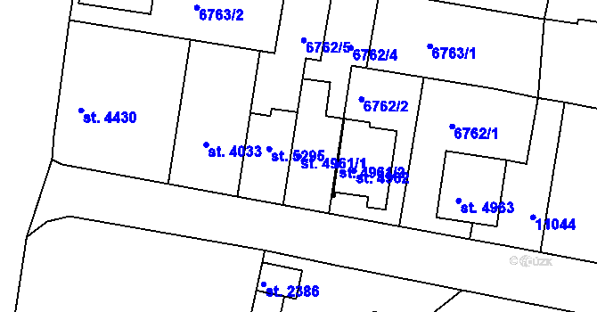 Parcela st. 4961/1 v KÚ Uherský Brod, Katastrální mapa