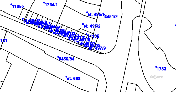 Parcela st. 497/9 v KÚ Uherský Brod, Katastrální mapa