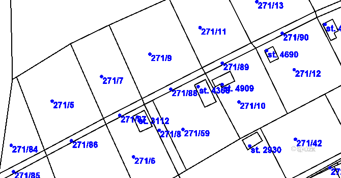 Parcela st. 271/88 v KÚ Uherský Brod, Katastrální mapa