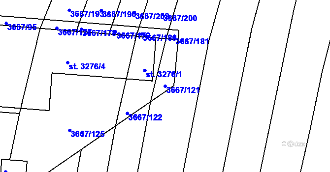 Parcela st. 3667/121 v KÚ Uherský Brod, Katastrální mapa