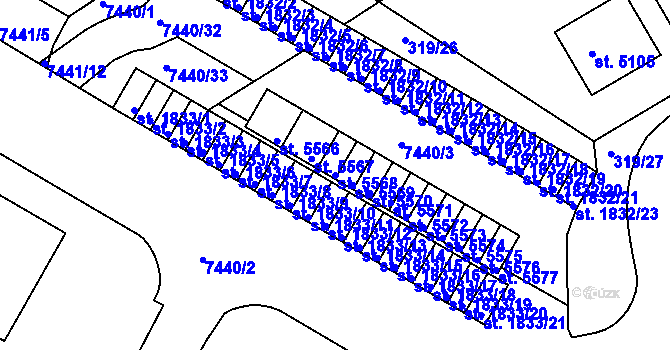 Parcela st. 5568 v KÚ Uherský Brod, Katastrální mapa