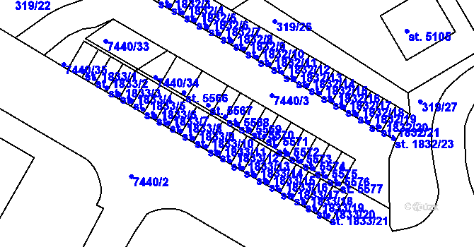 Parcela st. 5569 v KÚ Uherský Brod, Katastrální mapa