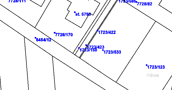 Parcela st. 1723/423 v KÚ Uherský Brod, Katastrální mapa