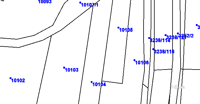 Parcela st. 3238/107 v KÚ Uherský Brod, Katastrální mapa