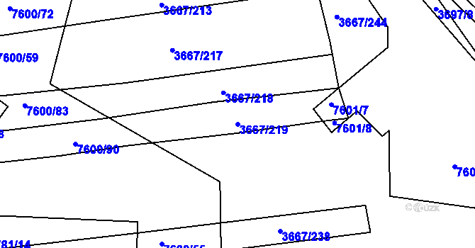 Parcela st. 3667/219 v KÚ Uherský Brod, Katastrální mapa