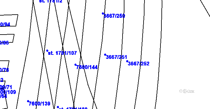 Parcela st. 3667/251 v KÚ Uherský Brod, Katastrální mapa