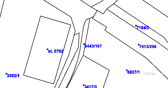 Parcela st. 6443/167 v KÚ Uherský Brod, Katastrální mapa