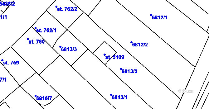 Parcela st. 5109 v KÚ Uherský Brod, Katastrální mapa