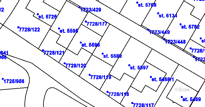 Parcela st. 5589 v KÚ Uherský Brod, Katastrální mapa