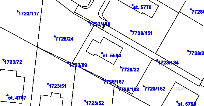 Parcela st. 5593 v KÚ Uherský Brod, Katastrální mapa
