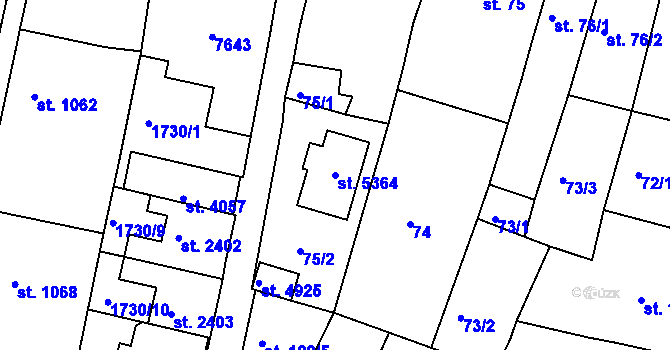 Parcela st. 5364 v KÚ Uherský Brod, Katastrální mapa