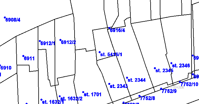 Parcela st. 5416/1 v KÚ Uherský Brod, Katastrální mapa