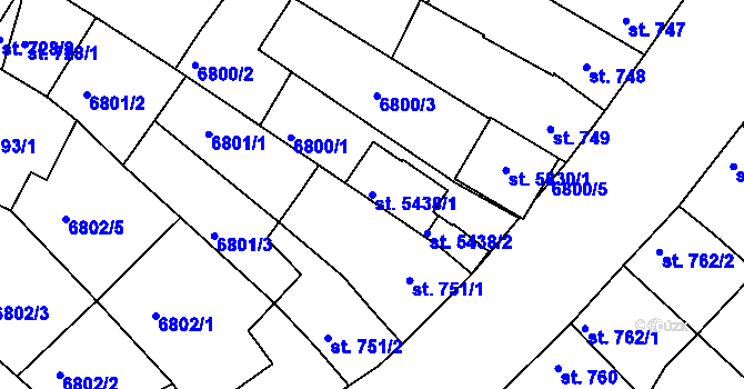 Parcela st. 5438/1 v KÚ Uherský Brod, Katastrální mapa