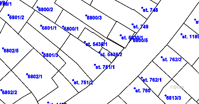 Parcela st. 5438/2 v KÚ Uherský Brod, Katastrální mapa