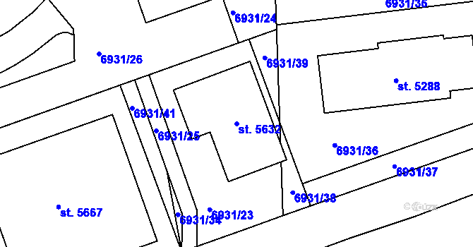 Parcela st. 5632 v KÚ Uherský Brod, Katastrální mapa