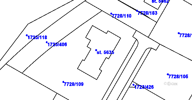 Parcela st. 5635 v KÚ Uherský Brod, Katastrální mapa