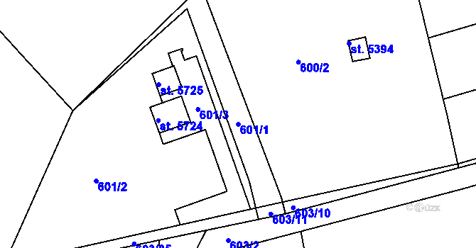 Parcela st. 601/1 v KÚ Uherský Brod, Katastrální mapa
