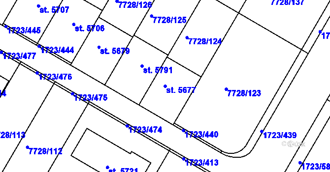 Parcela st. 5677 v KÚ Uherský Brod, Katastrální mapa