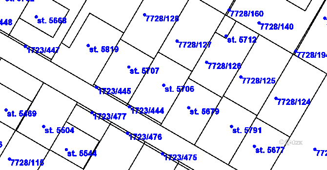 Parcela st. 5706 v KÚ Uherský Brod, Katastrální mapa