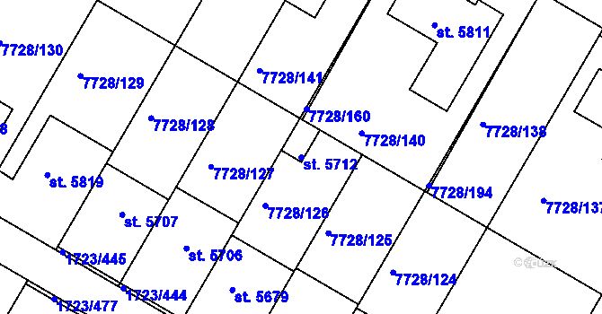 Parcela st. 5712 v KÚ Uherský Brod, Katastrální mapa