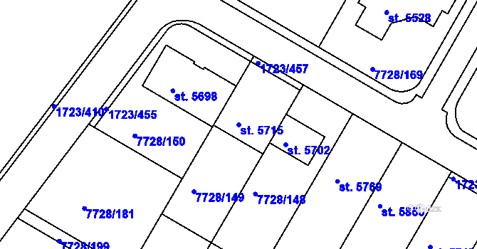 Parcela st. 5715 v KÚ Uherský Brod, Katastrální mapa