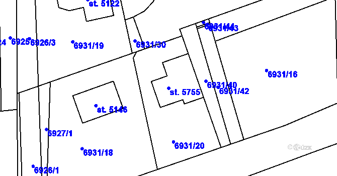Parcela st. 5755 v KÚ Uherský Brod, Katastrální mapa