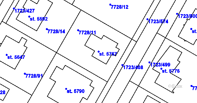 Parcela st. 5767 v KÚ Uherský Brod, Katastrální mapa