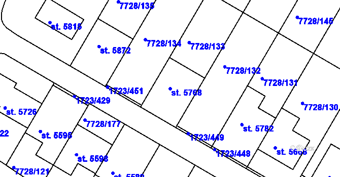 Parcela st. 5768 v KÚ Uherský Brod, Katastrální mapa