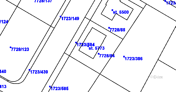 Parcela st. 5773 v KÚ Uherský Brod, Katastrální mapa