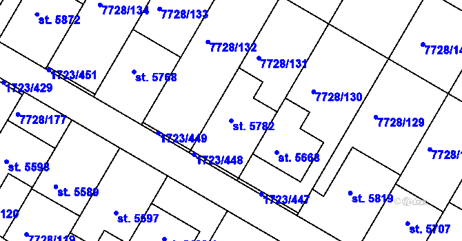 Parcela st. 5782 v KÚ Uherský Brod, Katastrální mapa