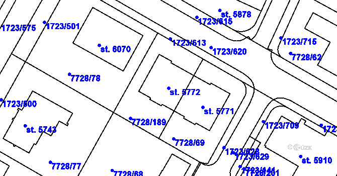 Parcela st. 5772 v KÚ Uherský Brod, Katastrální mapa