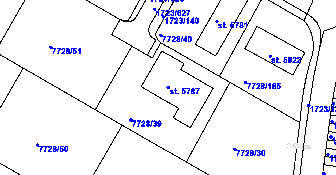 Parcela st. 5787 v KÚ Uherský Brod, Katastrální mapa