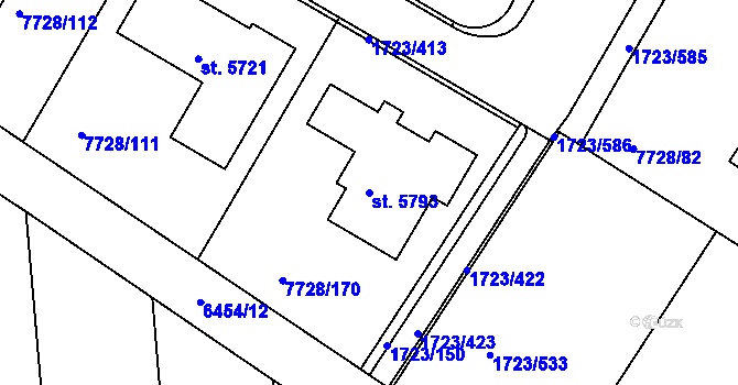 Parcela st. 5793 v KÚ Uherský Brod, Katastrální mapa